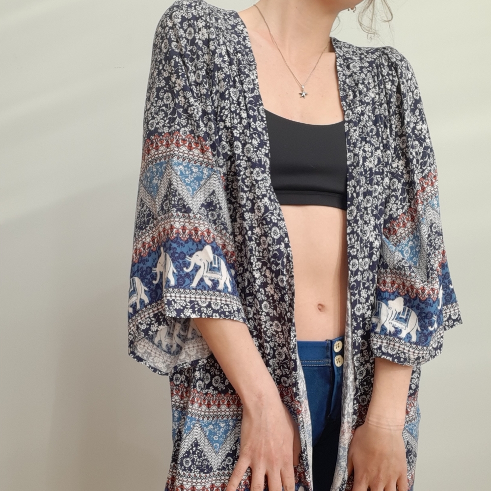 Boho Elephant Kimono Top